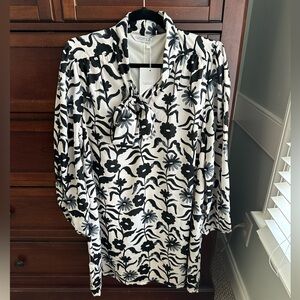 Compania Fantastica black and white floral print long-sleeve dress NWT size XL